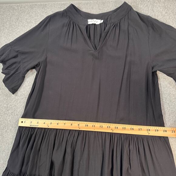 Petal + Pup Black Tiered Midi Dress Women's Small V-Neck Short Ruffle Sleeve - Picture 5 of 8